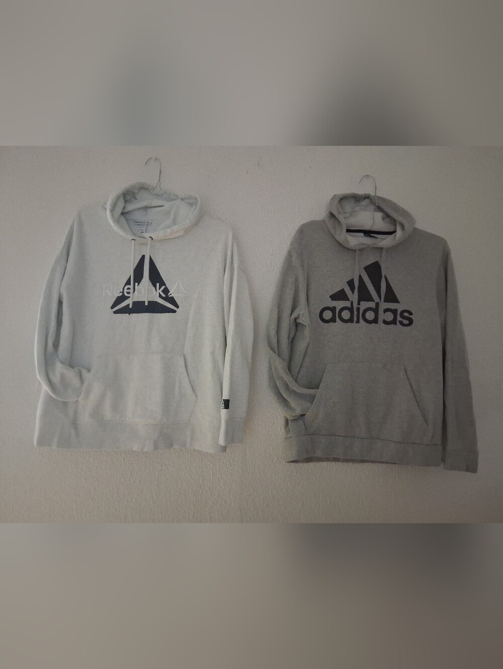 Two Men's Hoodies-one Reebok Light Gray And One Adidas Dark Gray Sz L Pre-owned